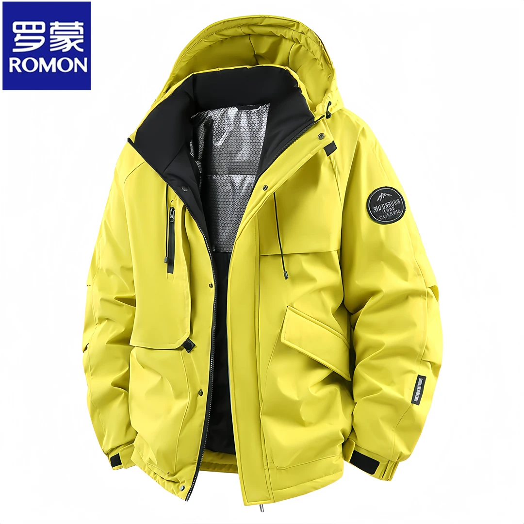 Romon/罗蒙冬季石墨烯棉衣男女同款加厚保暖潮流棉服连帽休闲外套