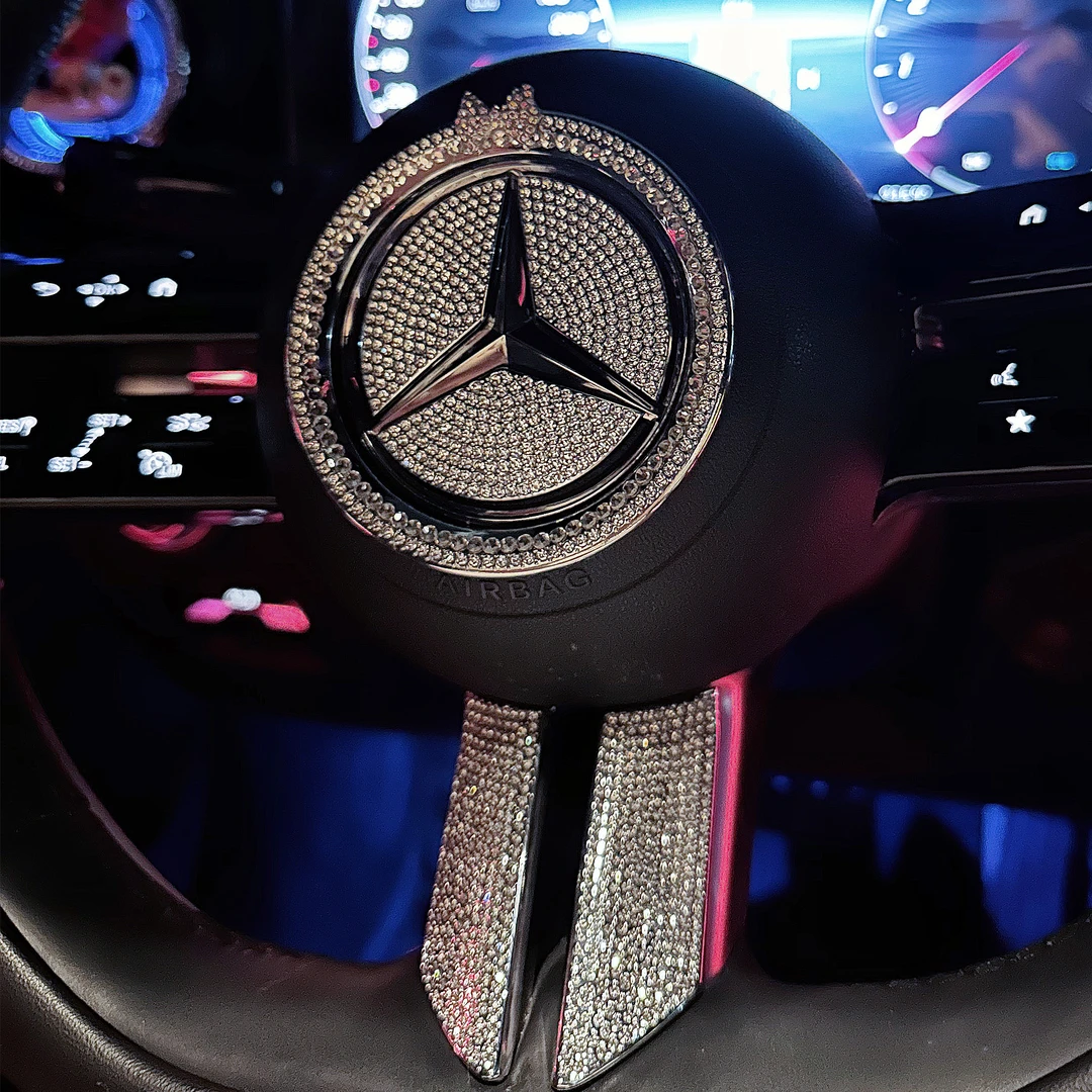 适用新款奔驰c260l方向盘标装饰glc300出风口镶钻车贴cle/a200l