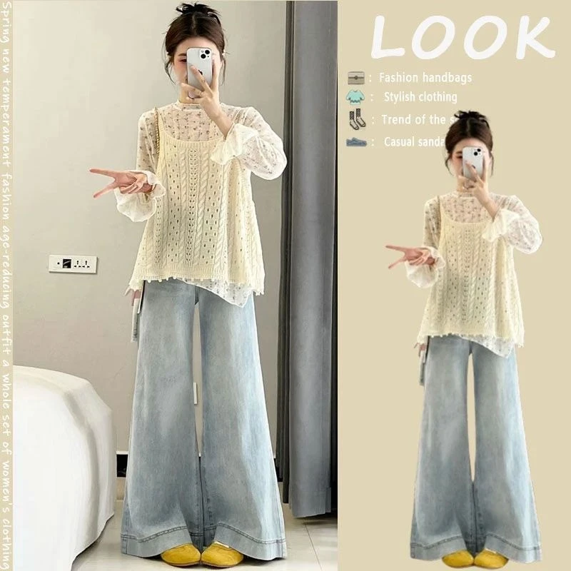 秋冬温柔系穿搭2025新款韩版减龄设计感上衣高腰通勤裤子三件套潮