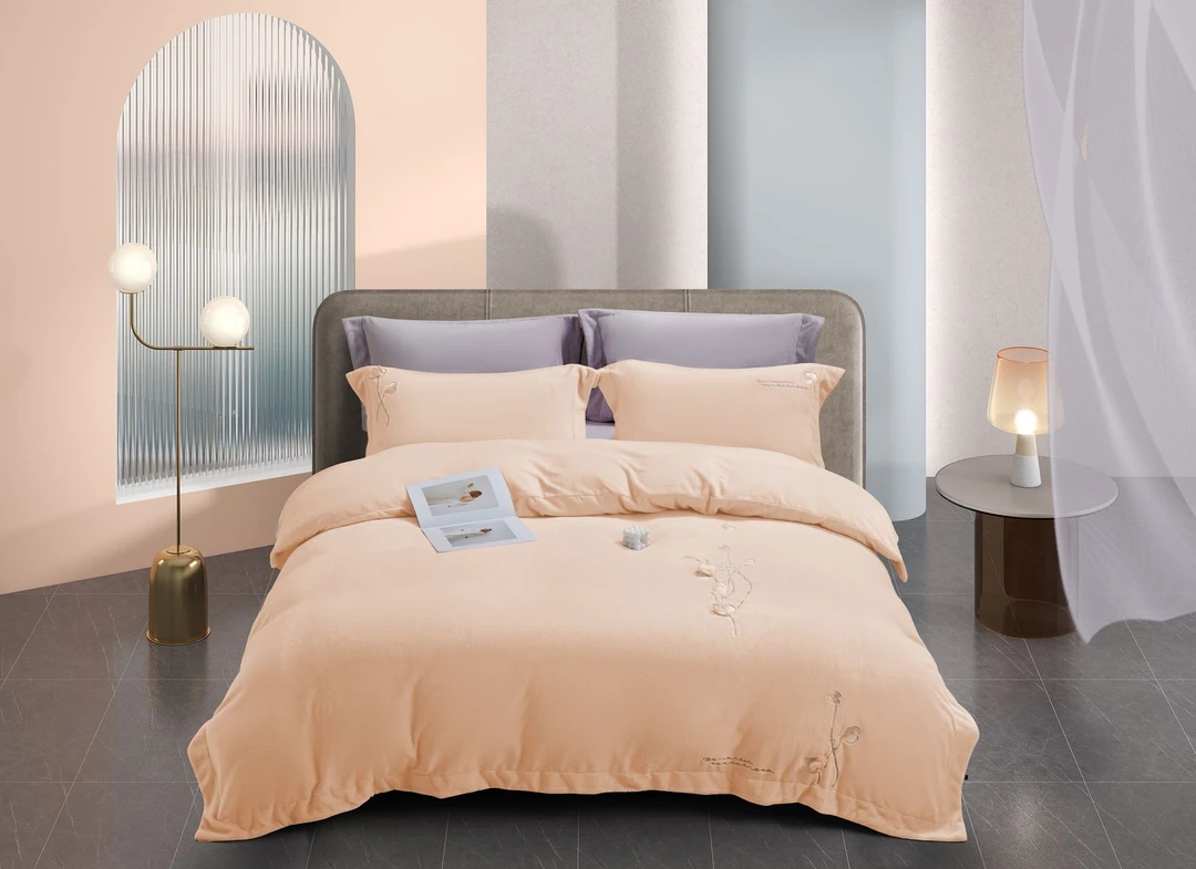 【宝罗精选】拾梦-绣花纯色刺绣 立体舒适厚实软糯牛奶绒四件套