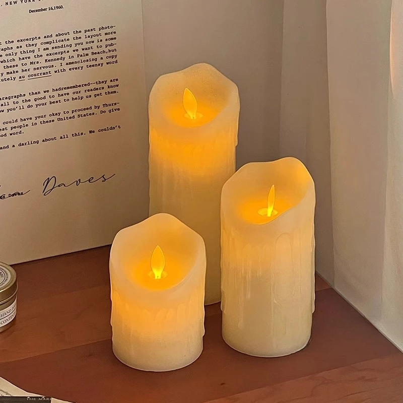 仿真烛泪摇摆灯芯led电子蜡烛灯ins浪漫氛围灯摆件桌面装饰小夜灯