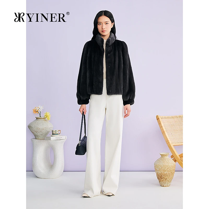 YINER音儿专选2026春季新款法式奢感保暖立领整貂水貂毛皮草外套