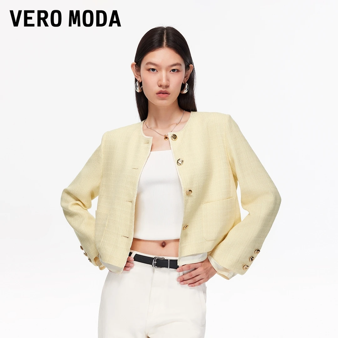 Vero Moda夹克2025秋季新款含棉圆领含垫肩小香风短外套325317041