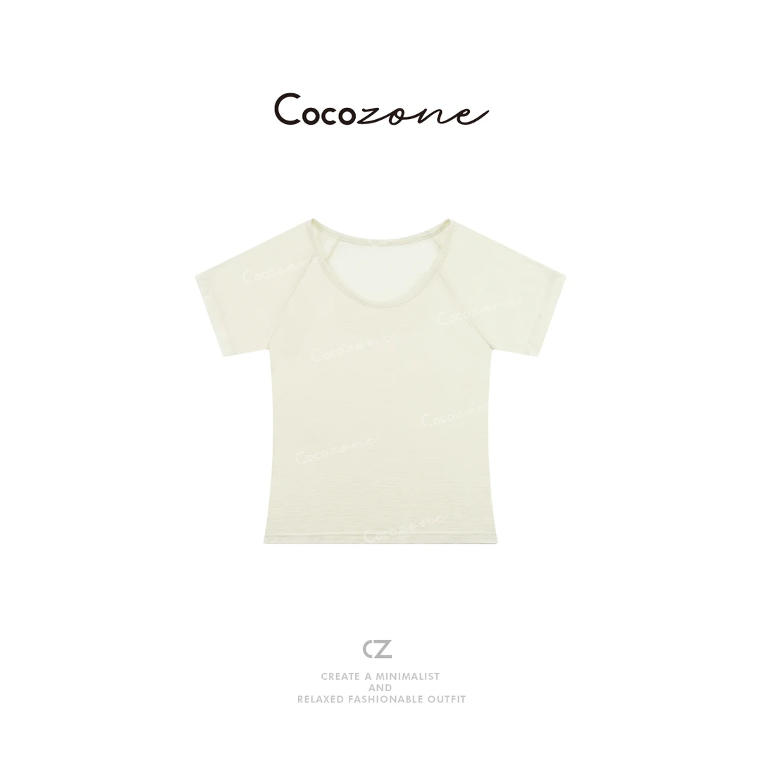 COCO ZONE 刘一一 莱塞尔山羊绒混纺显瘦休闲圆领短袖T恤CD1A0213