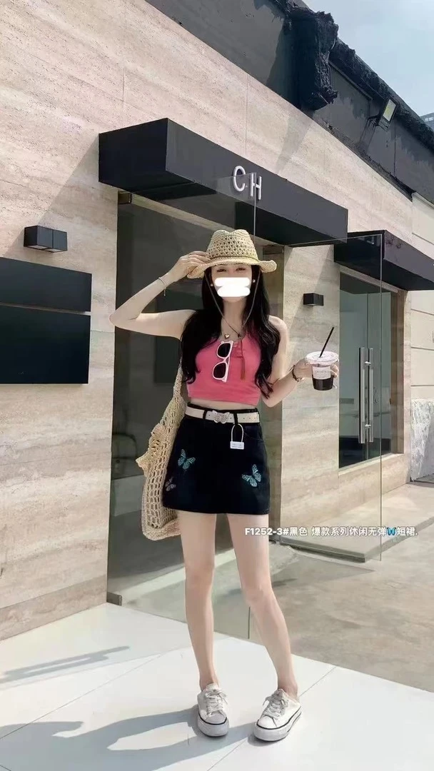 【1252】#刺绣蝴蝶牛仔半身裙【配皮带】