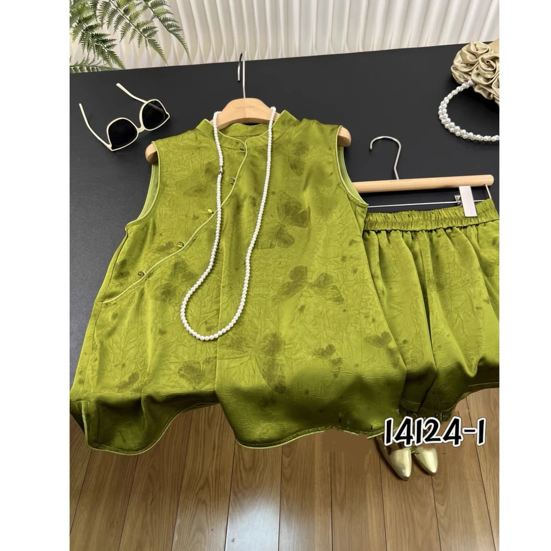 14124-1  SANFAN  新款新中式国风提花短裤套装