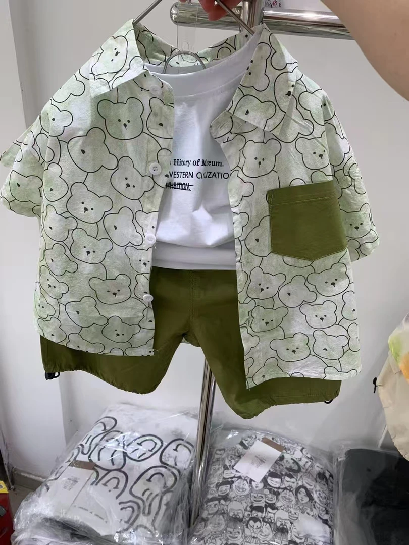 儿童夏季套装三件套短裤衬衫套装