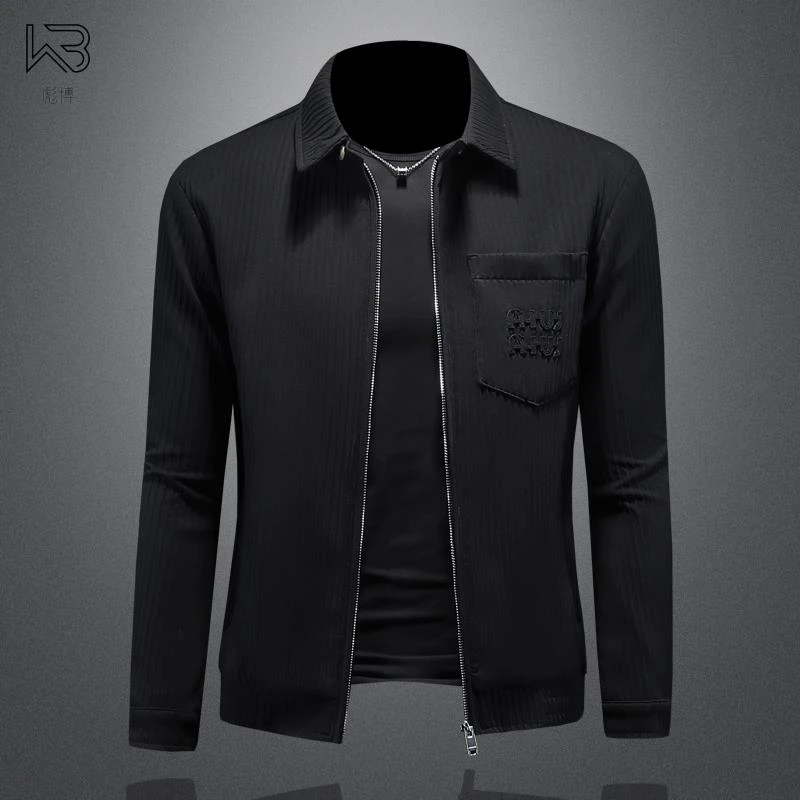 彪博新款男士个性纯色翻领休闲夹克时尚百搭痞帅上衣高端潮装上衣