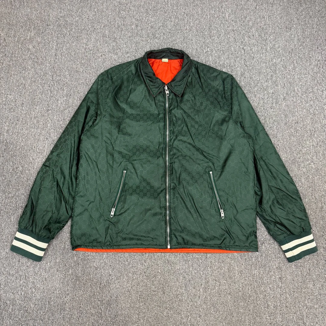 99新 GUCCI/古驰 13340149 Gucci古驰绿色满印双面穿夹克外套50码
