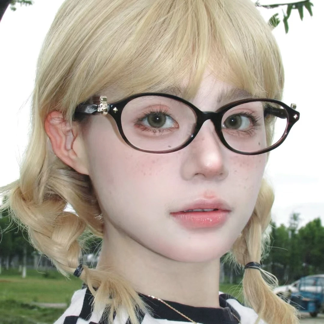 中古风土星书呆子近视眼镜女复古茶色素颜小框可配度数平光眼镜架