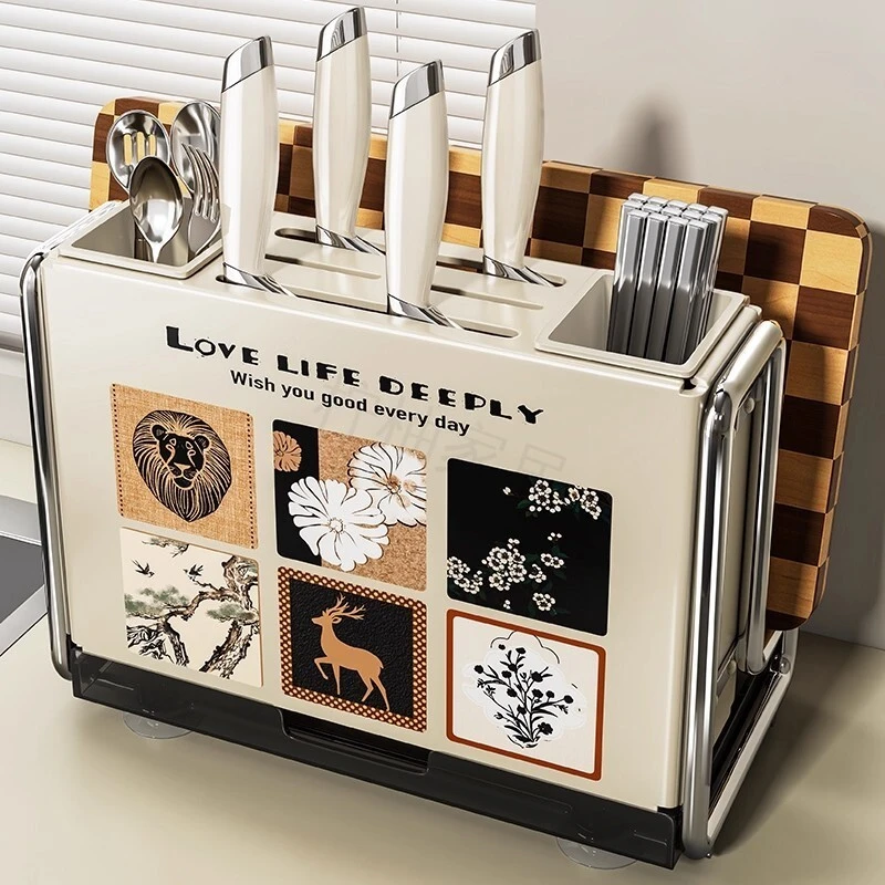 刀架置物架多功能2025新款磁吸厨房菜刀筷笼菜板架一体刀具收纳架