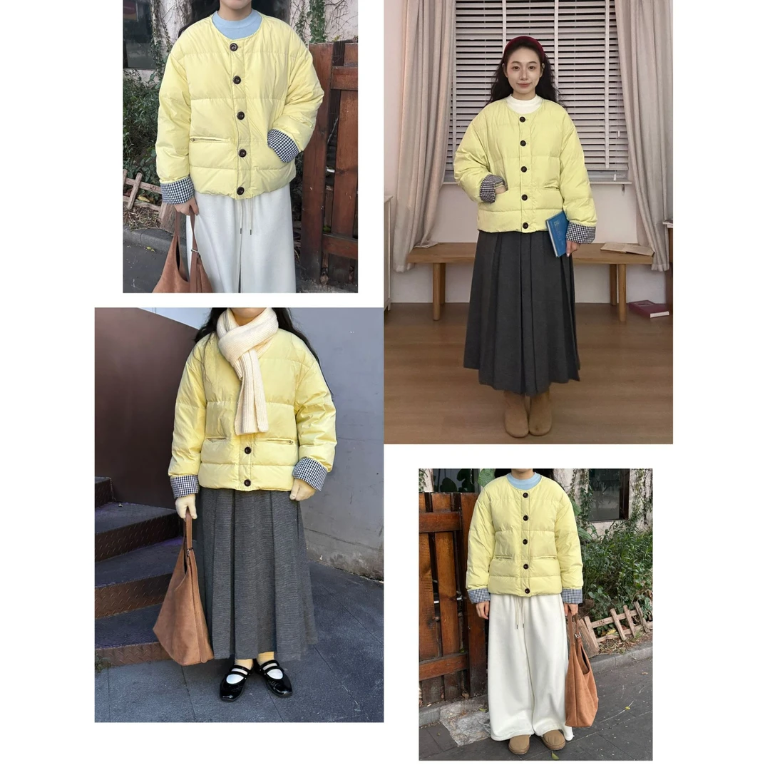 【雪霜】羽绒服冬季保暖圆领时尚撞色简约百搭面包服外套