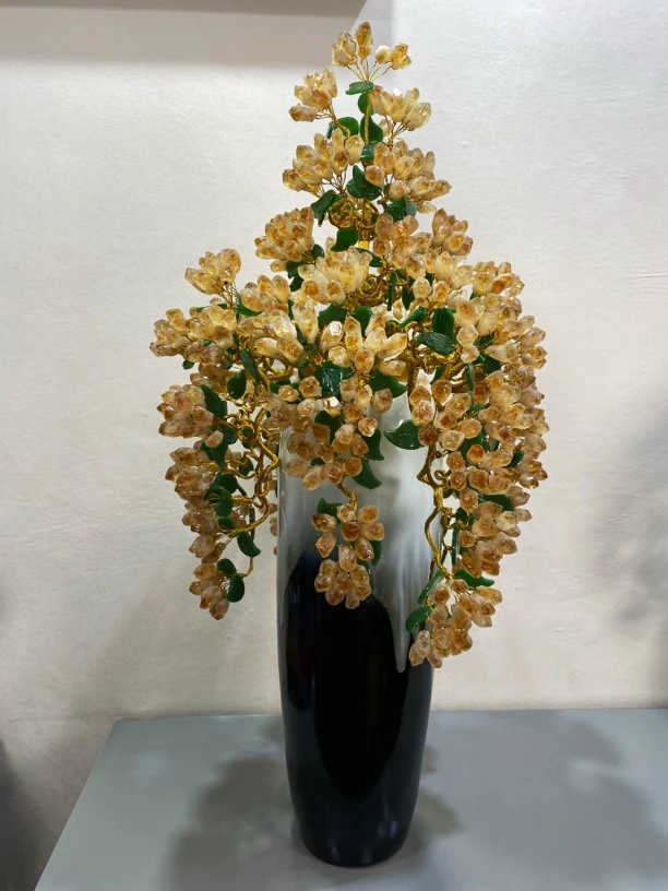 【岩岩原创】福运满堂中号黄水晶树摆件轻奢黑白渐变陶瓷家具办公