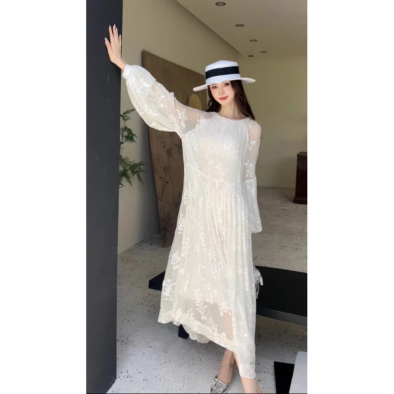 【2025-禾枫原创】刺绣重磅100桑蚕丝连衣裙Y24-014-1