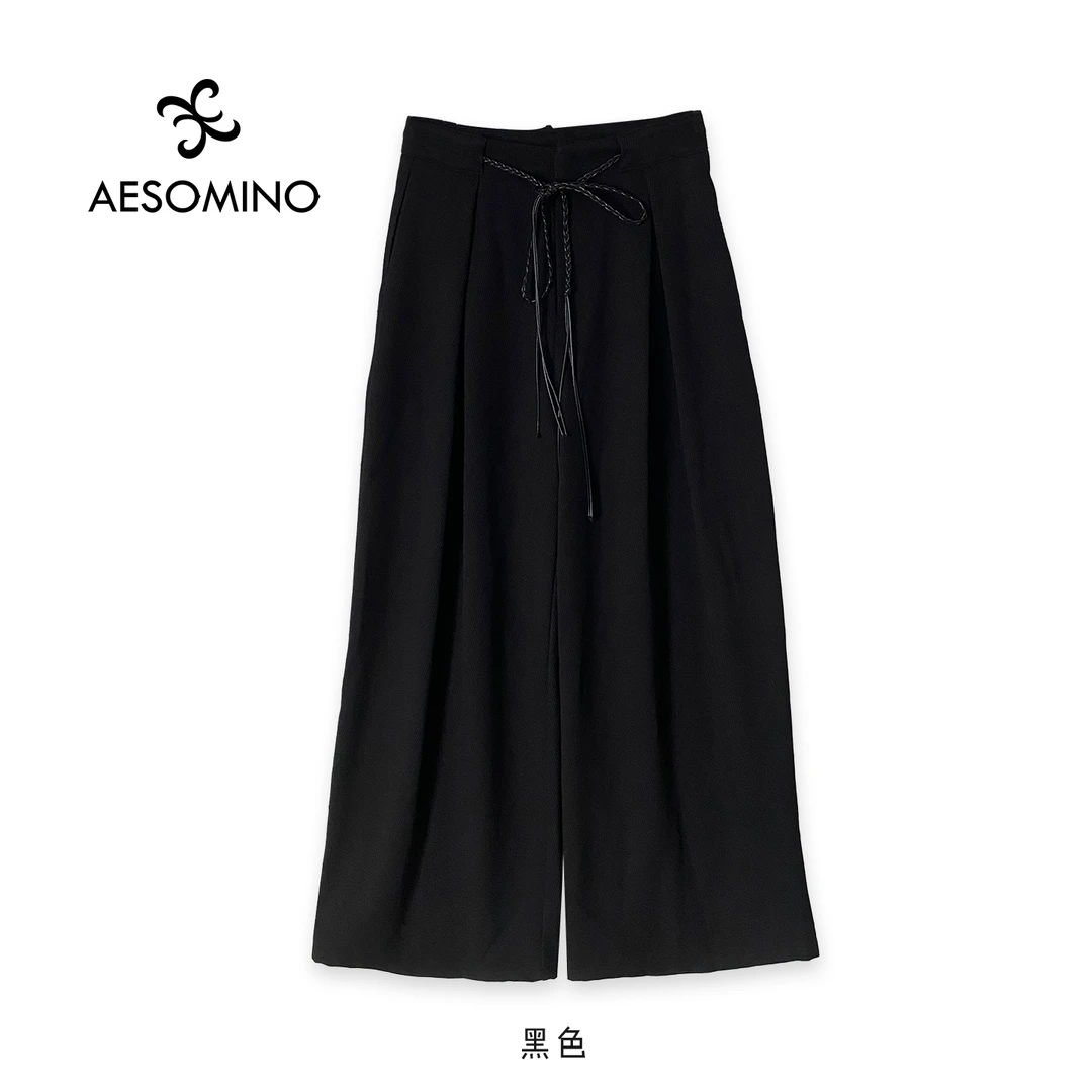 春秋高腰休闲裤黑色女简约百搭阔腿裤长款高腰垂感拖地裤子CAKVT
