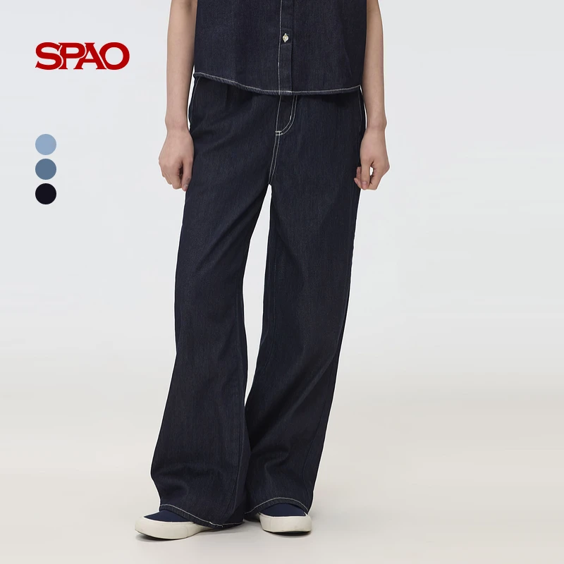 SPAO韩国同款2025年春季新品女士百搭宽松直筒牛仔长裤SPTJF24G55