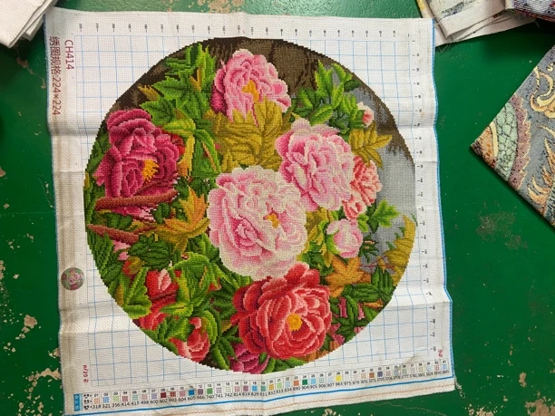 纯手工十字绣成品圆牡丹71×71cm客厅挂画