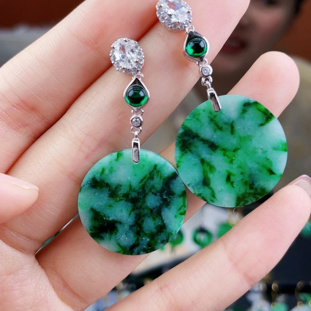 翡翠银S925镶嵌耳饰饰品