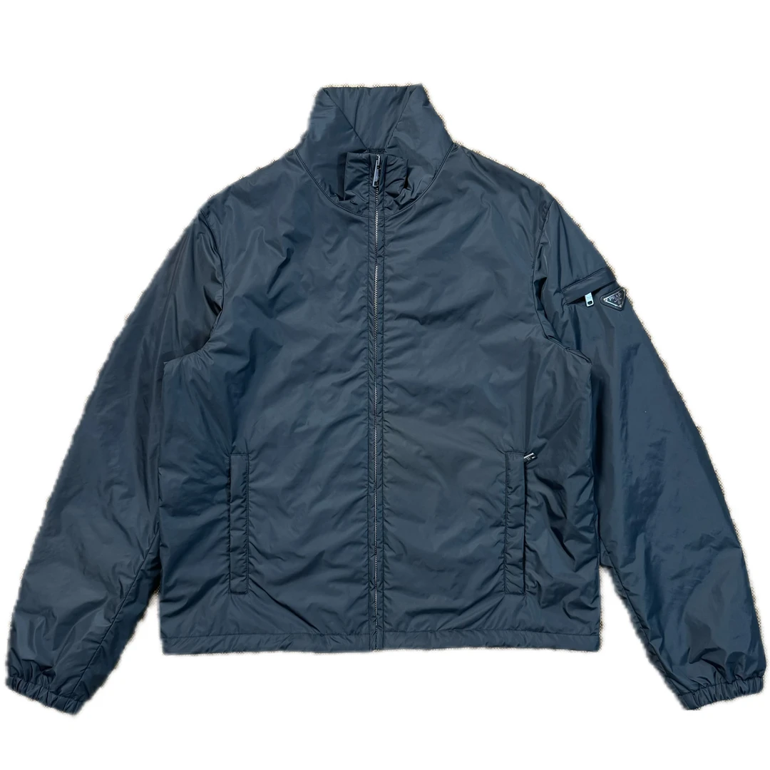 99新 Prada/普拉达 短款石墨灰尼龙三角标外套54码