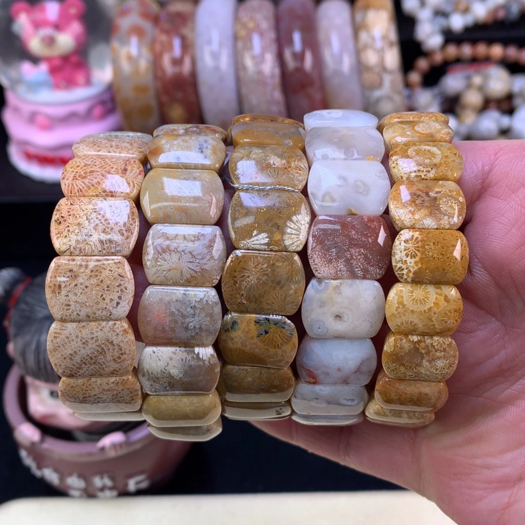 硅化珊瑚（珊瑚玉）未镶嵌手链12号68漏34一条可挑选