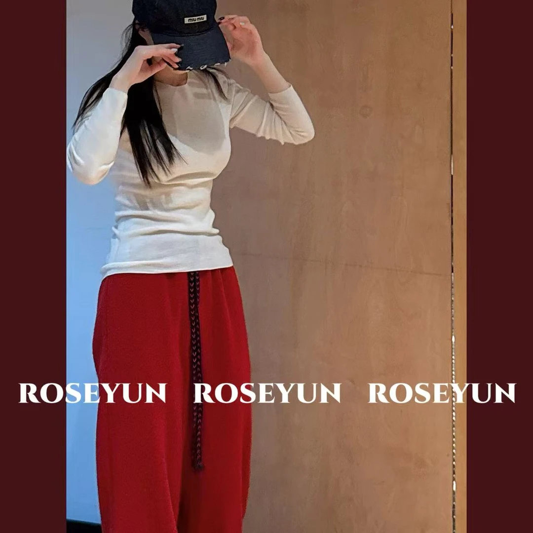 【Rose Yun】撞色细节织带定制面料休闲直筒裤   JY115143