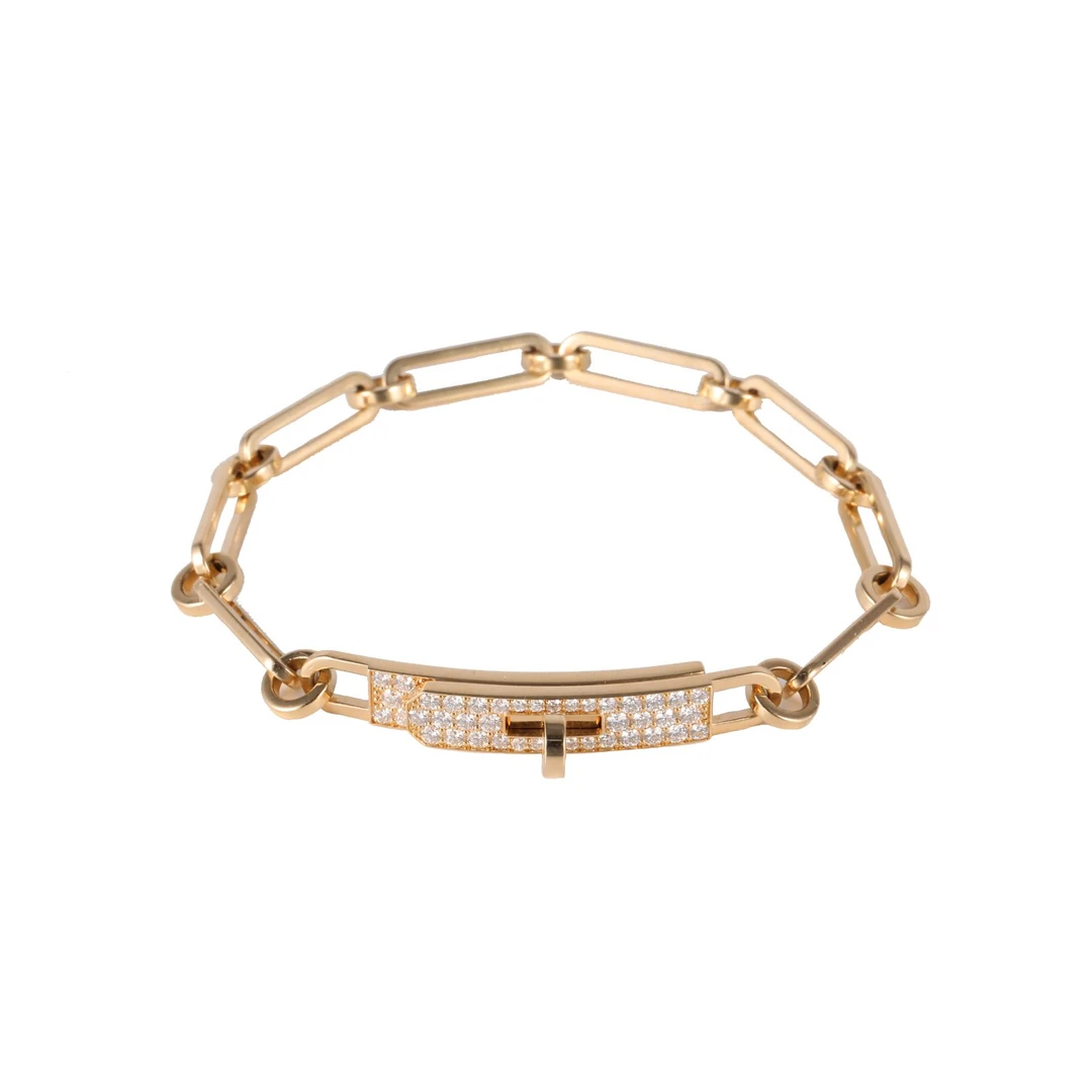 99新 Hermes/爱马仕 小花双双 18K玫瑰金 kellychaine满钻手链 SH