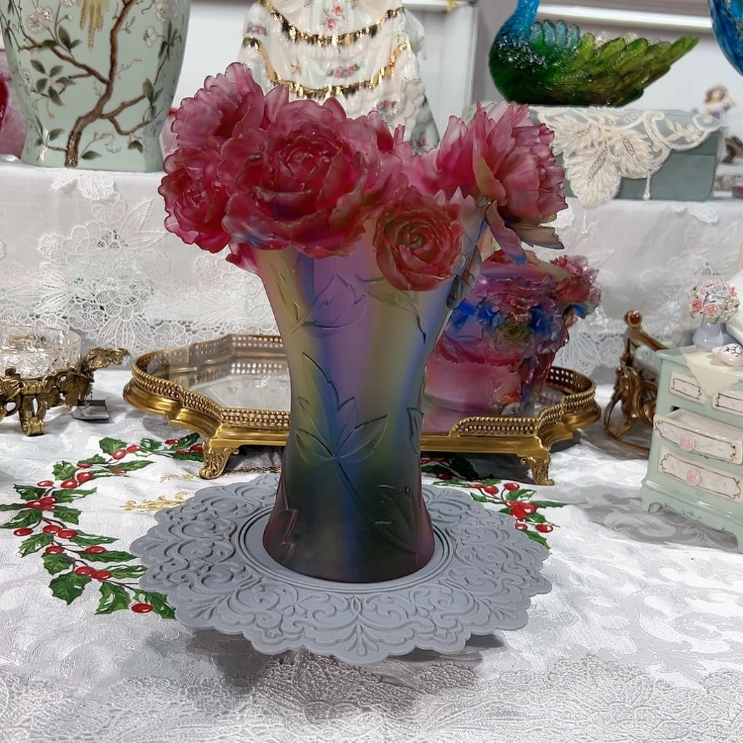 陶瓷脱蜡水晶七彩色牡丹花瓶