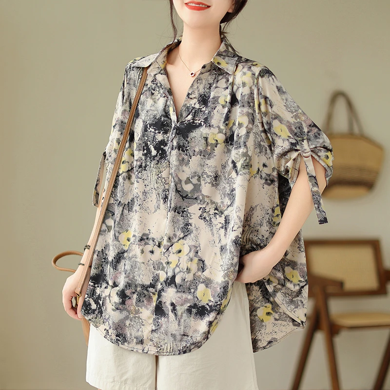 特大码雪纺衫洋气女士短袖t恤女2025新款夏季胖mm宽松遮肚子上衣