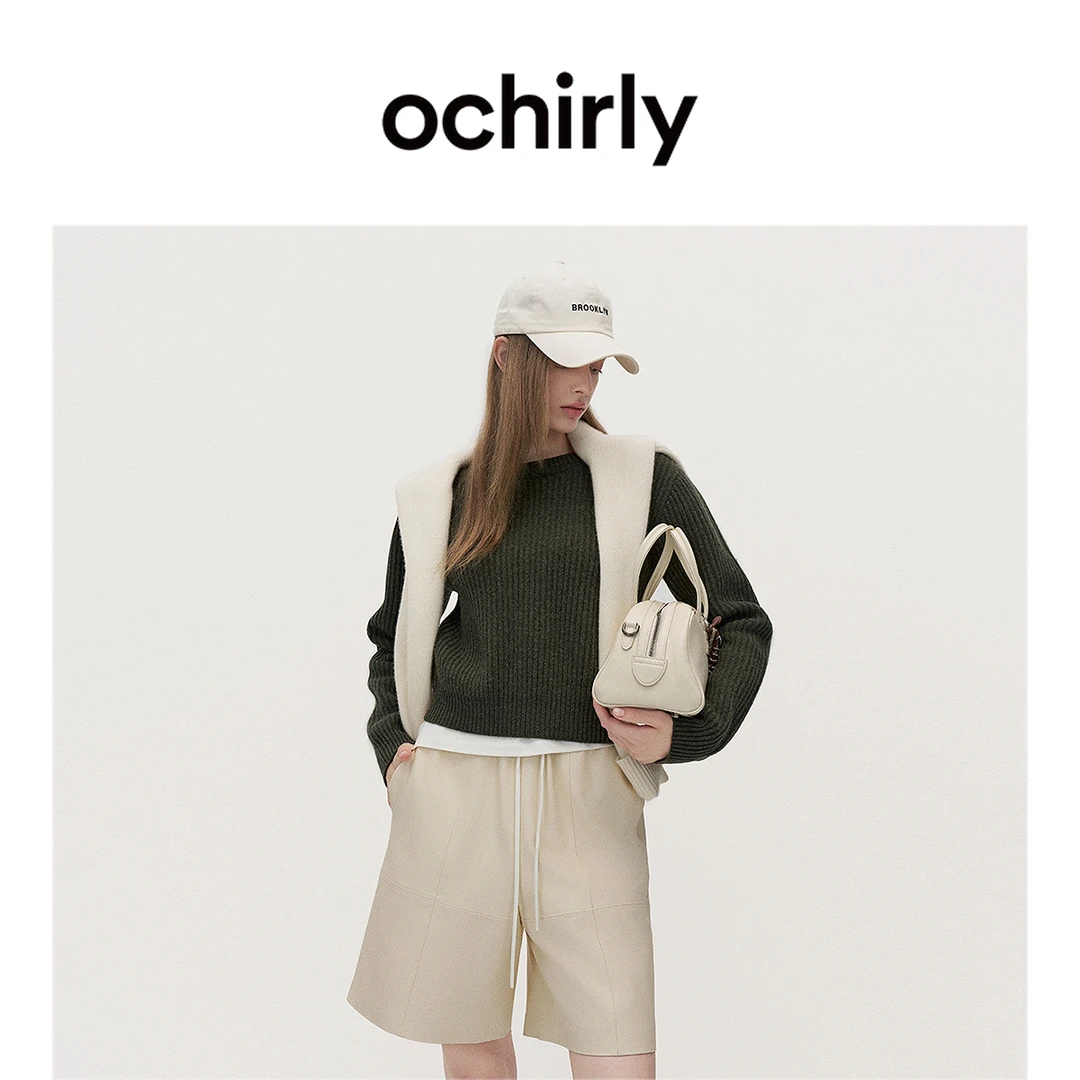 OCHIRLY欧时力 澳大利亚100%美丽诺羊毛毛衣女美拉蓝秋季新品