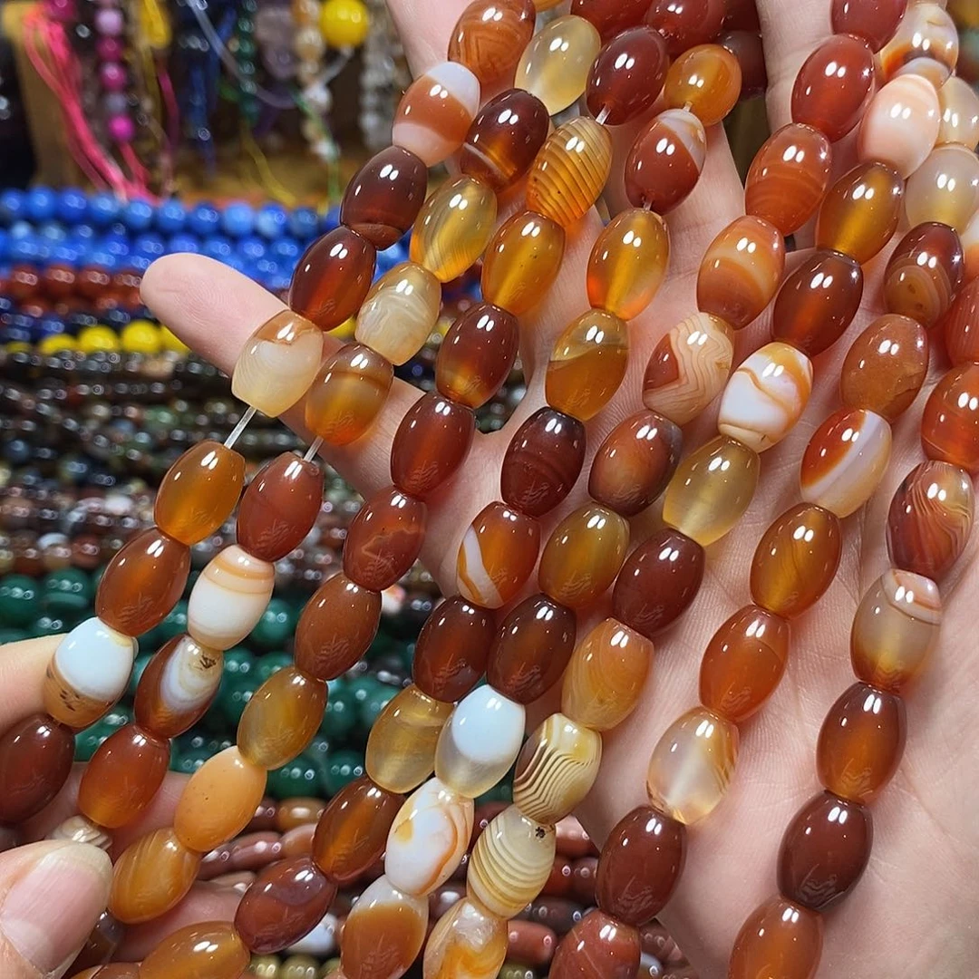 玛瑙/玉髓未镶嵌珠宝半成品玛瑙枣珠一条卡10*14mm