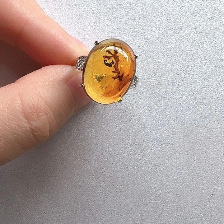 琥珀未镶嵌戒指天然缅甸琥珀特色植物发财树戒指