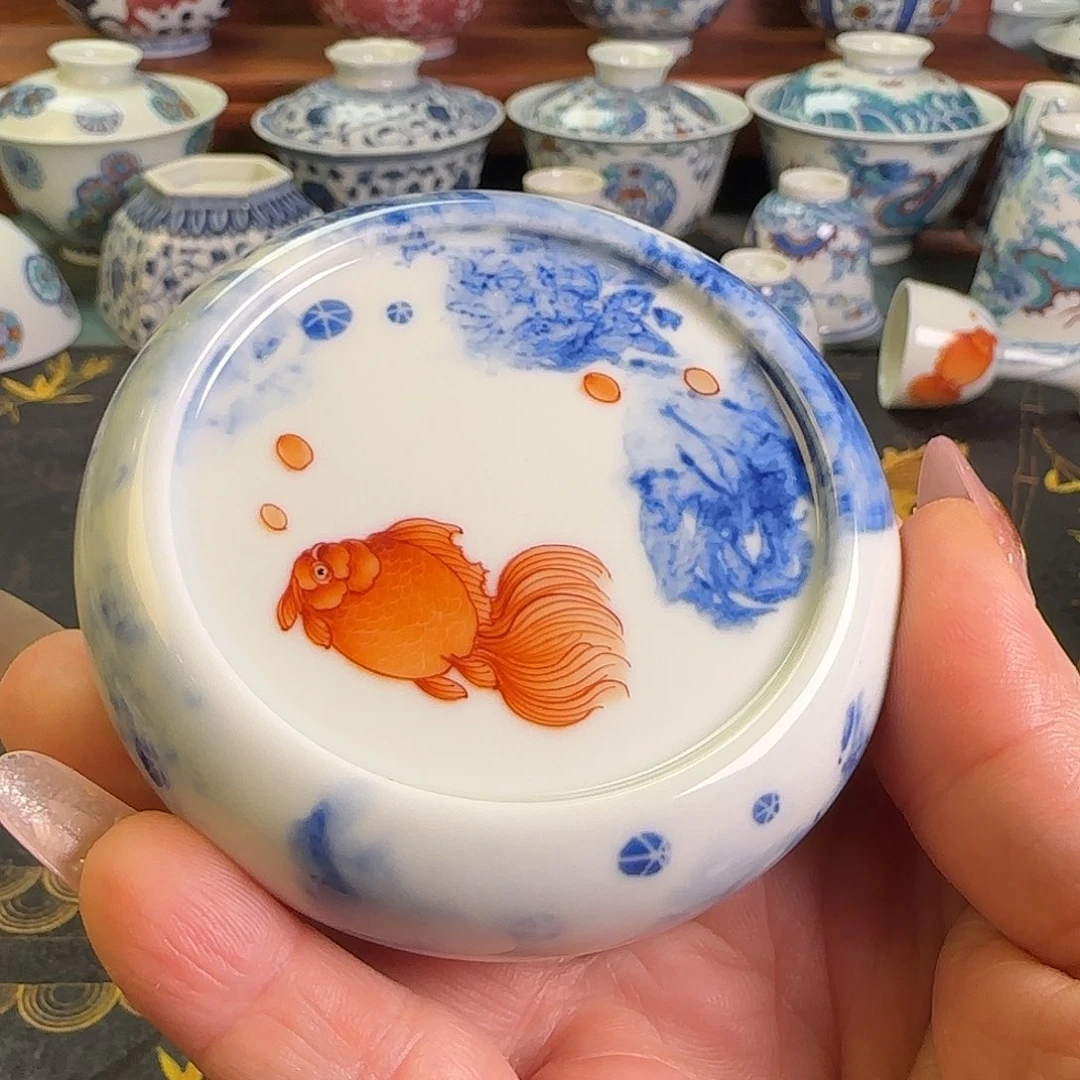 瓷片金鱼盖置杯杯杯杯