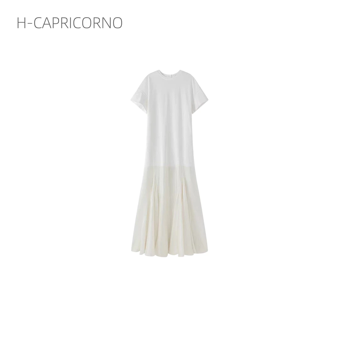 H-CAPRICORNO气质感拖地仙女裙短袖连衣裙