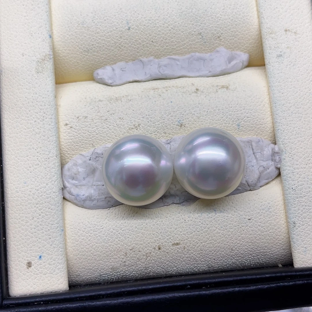 未镶嵌裸珠海水珍珠澳白炫彩宝石光对珠12-13mm