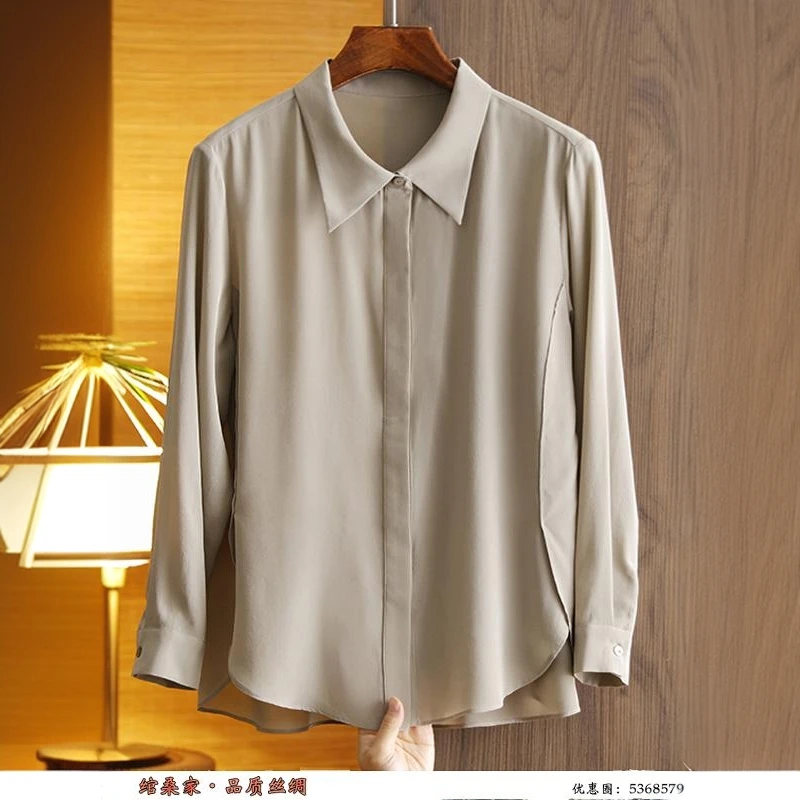真丝双绉衬衫女设计感小众春季职业通勤风哑光衬衣宽松显瘦上衣潮