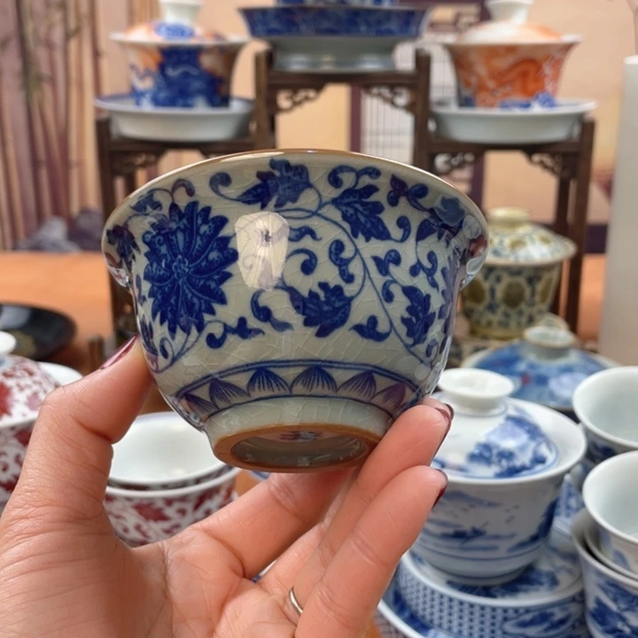 陶摆件老陶泥缠枝莲压手杯