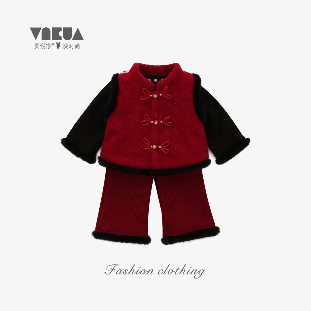 婴悦家秋冬女宝宝小香国风喜庆年服套装 88244+88245+88246