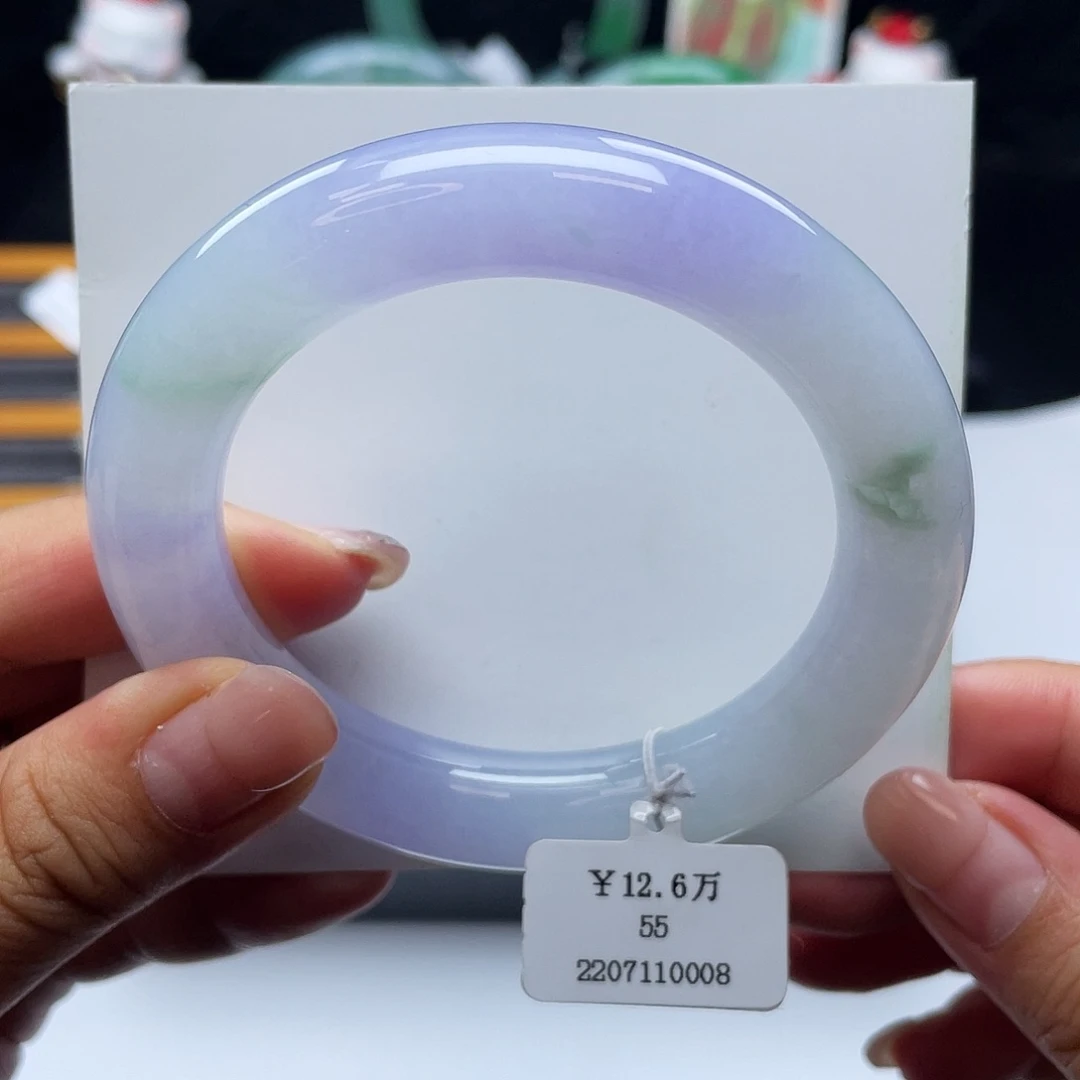 翡翠手镯未镶嵌55冰春彩圆条