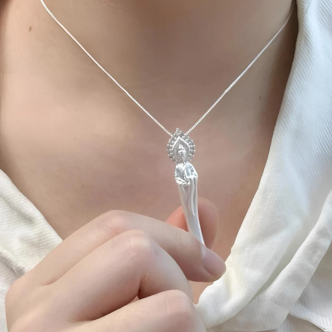 坠链均足银合成锆石 观音套链足银990气质轻奢时尚经典实心百搭