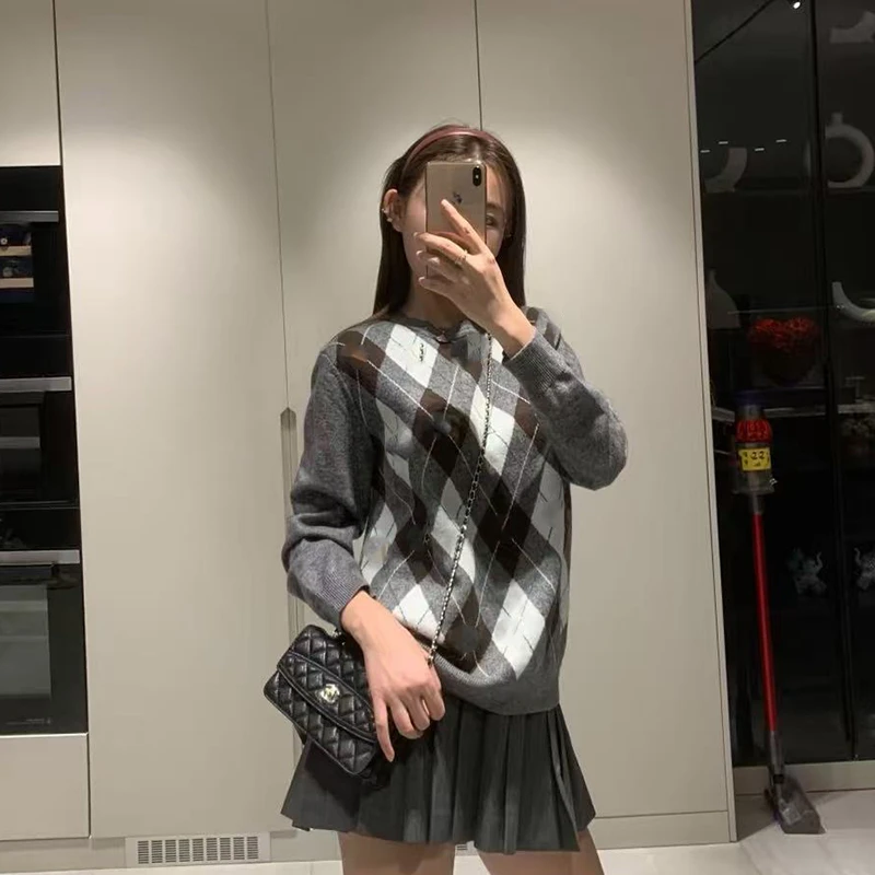 《338》南油高定时尚百搭重工格子撞色长袖气质休闲针织