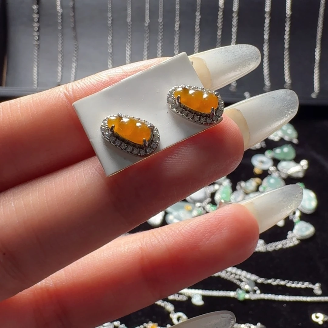 银S925镶嵌翡翠耳饰