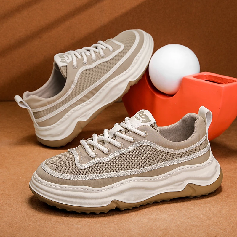 2025夏季男士复古休闲鞋透气网面鞋厚底飞织百搭运动休闲鞋男潮鞋