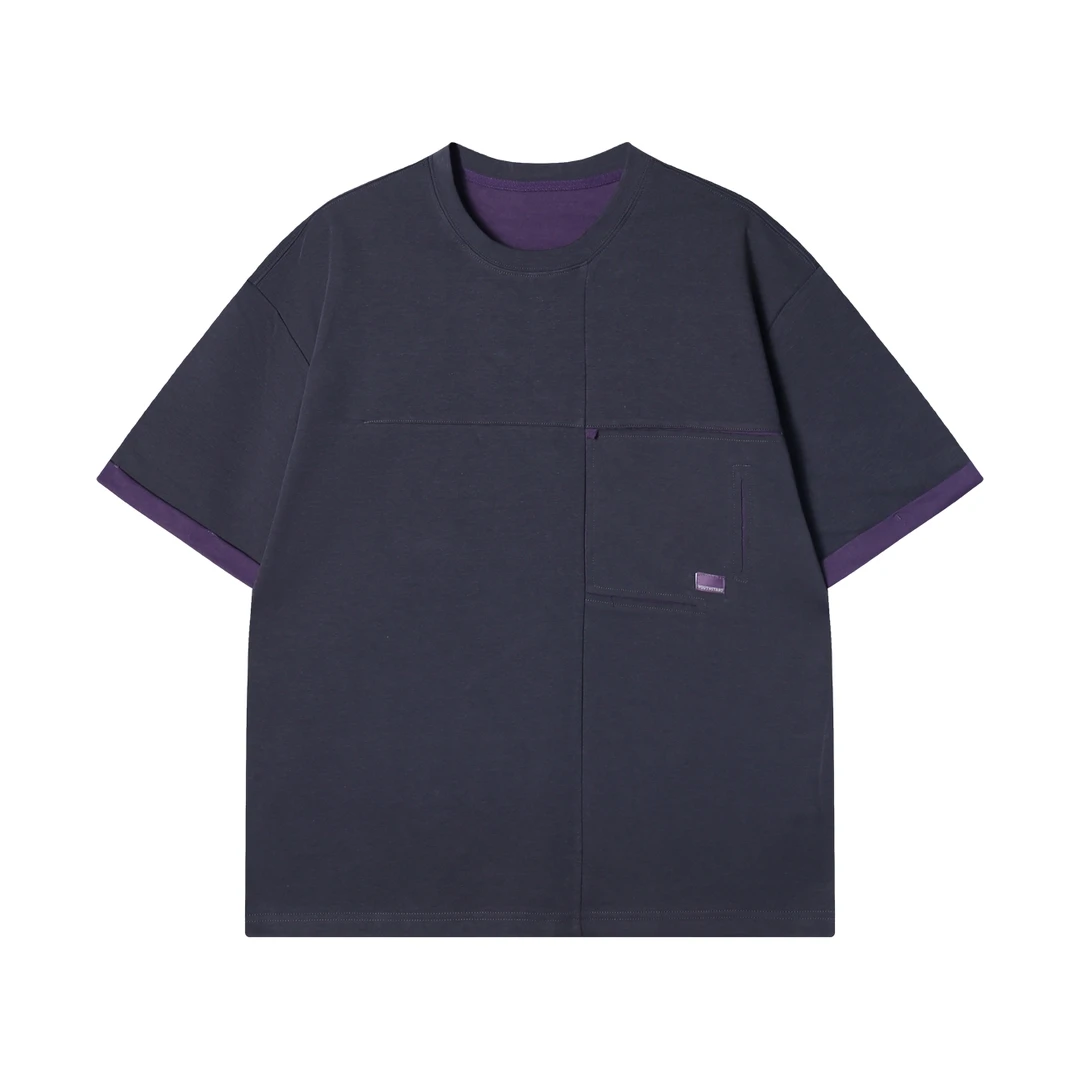 夏季高级感新款美式撞色裁剪圆领短袖T恤时尚休闲百搭宽松上衣