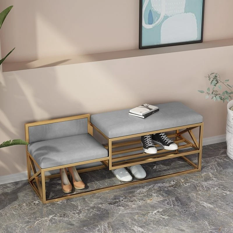 北欧靠背换鞋凳家用 门口两座位穿鞋凳软包坐垫可坐鞋柜凳子一体