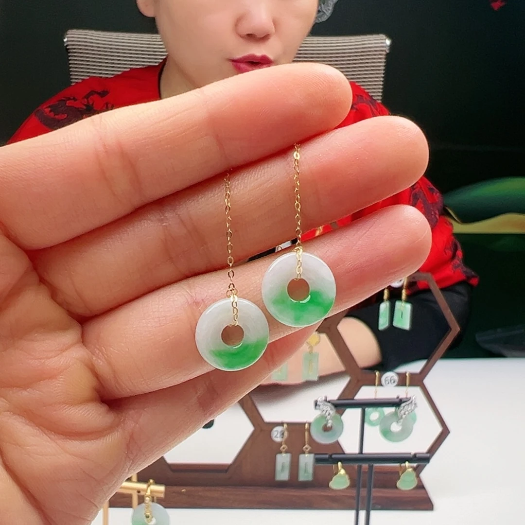 翡翠耳饰18K金镶嵌天然翡翠