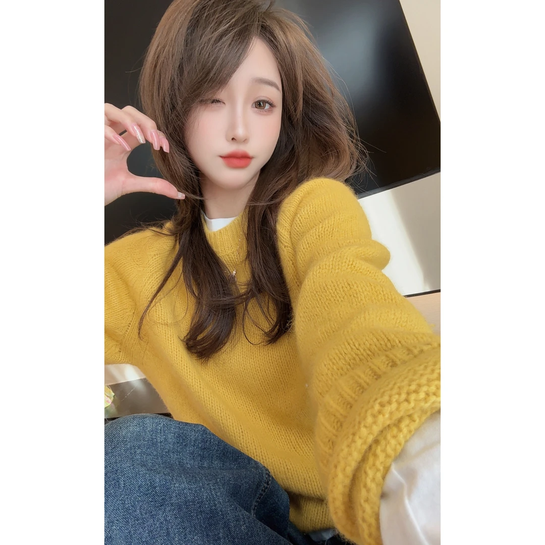 【陈陈私服】时尚休闲百搭套头毛衣慵懒宽松圆领长袖针织衫25102807