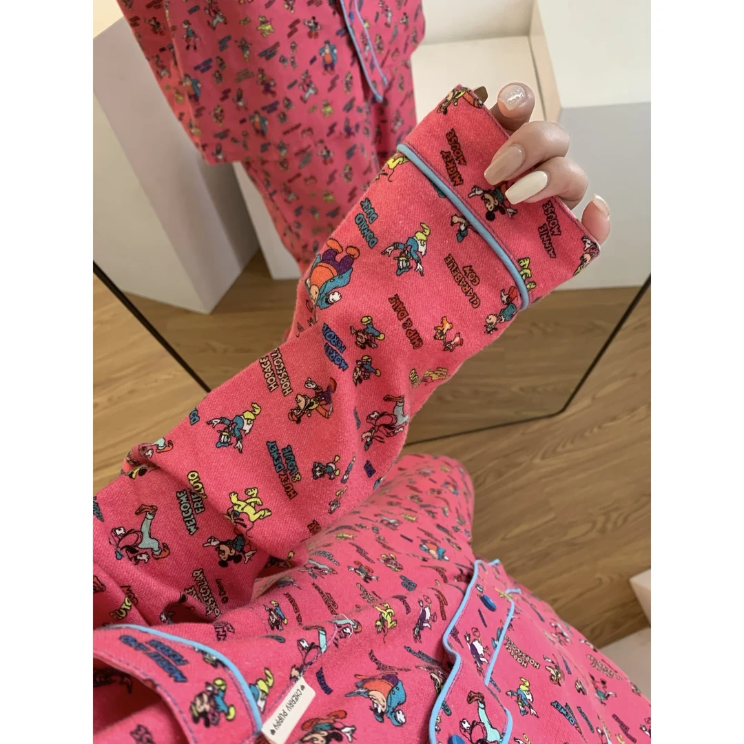 韩版甜美可爱卡通米奇派对睡衣女2025秋季新款长袖长裤家居服套装
