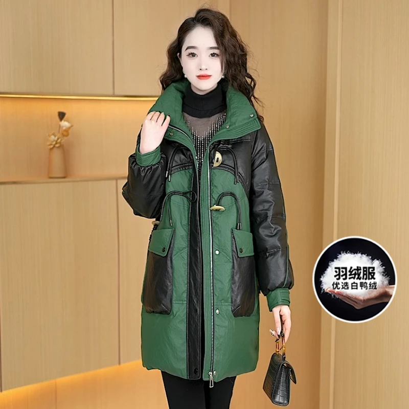 【羽绒服】冬季白鸭绒中长款羽绒服百搭新款时尚气质保暖外套女