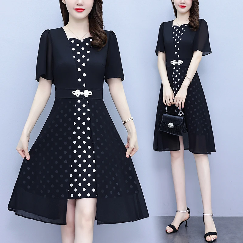 高端大码2025夏新款法式洋气修身显瘦中长裙子气质减龄遮肚连衣裙