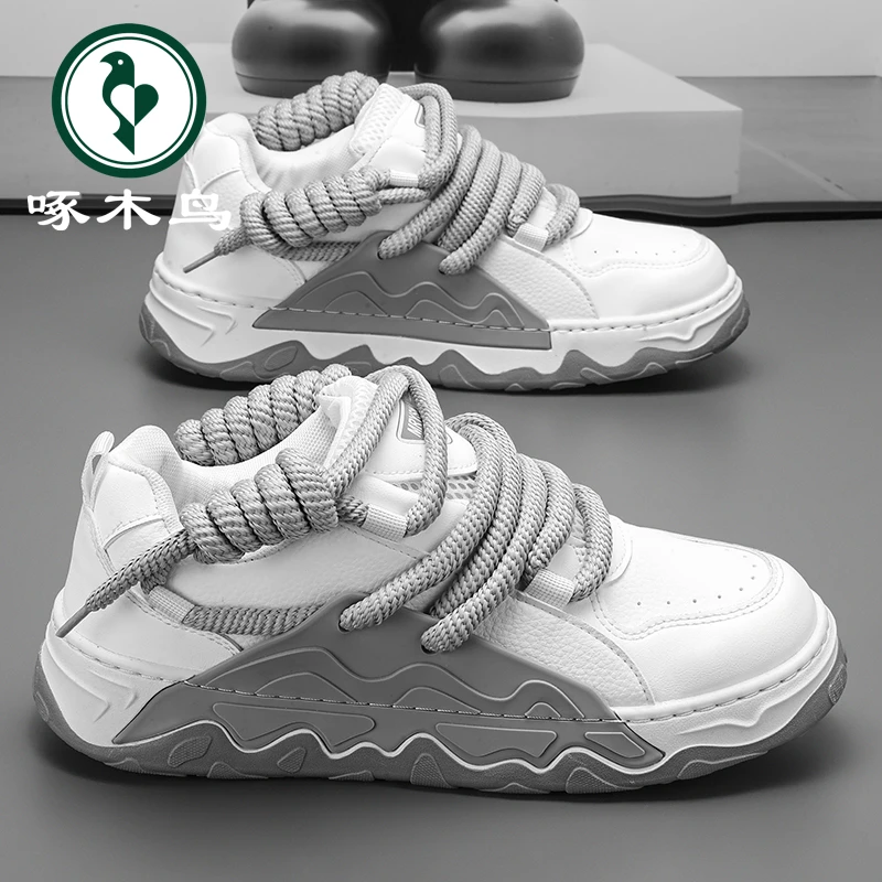 啄木鸟男鞋休闲鞋新款透气休闲厚底面包鞋男士时尚百搭潮鞋老爹鞋